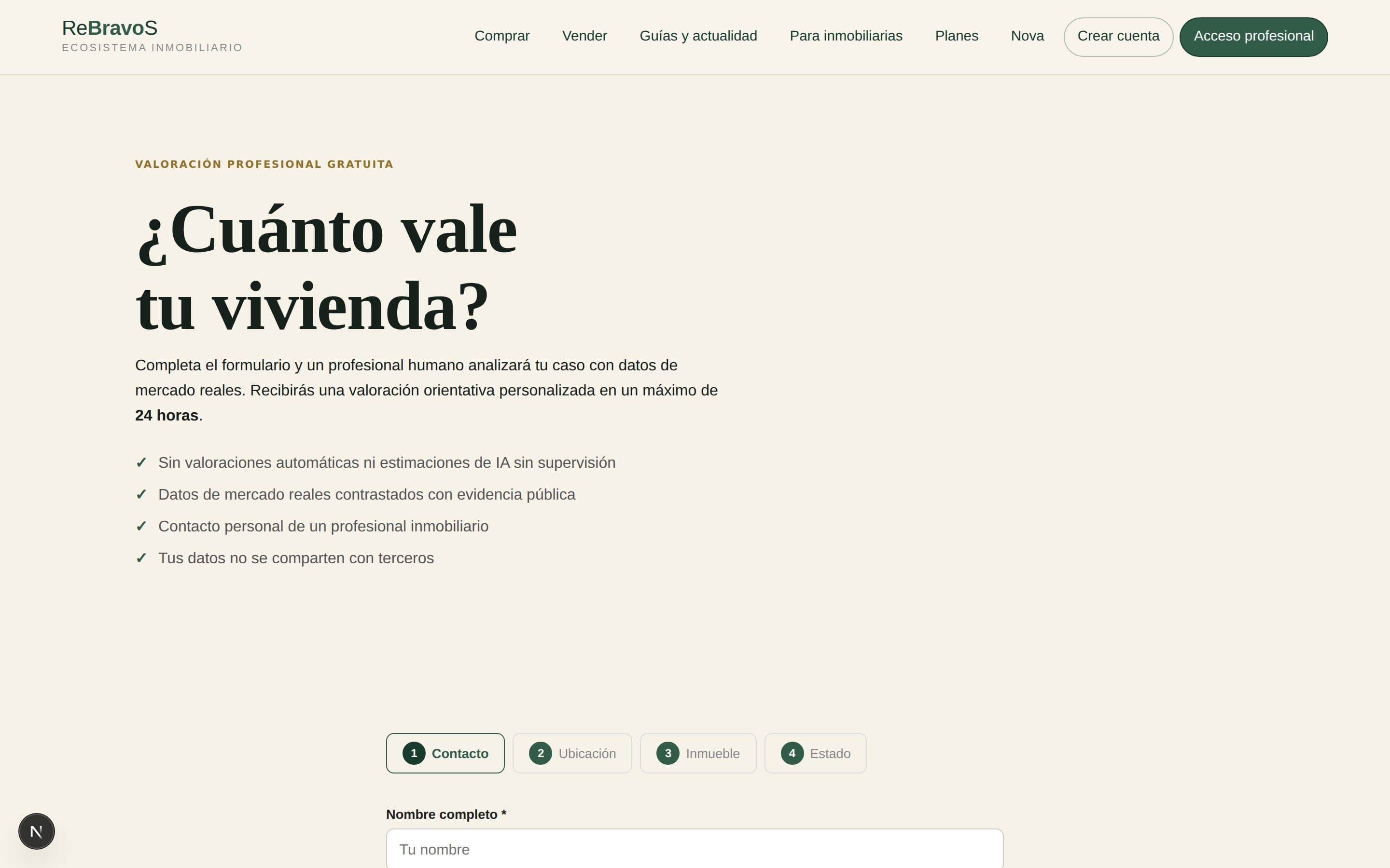 Valorador público de la web de la inmobiliaria